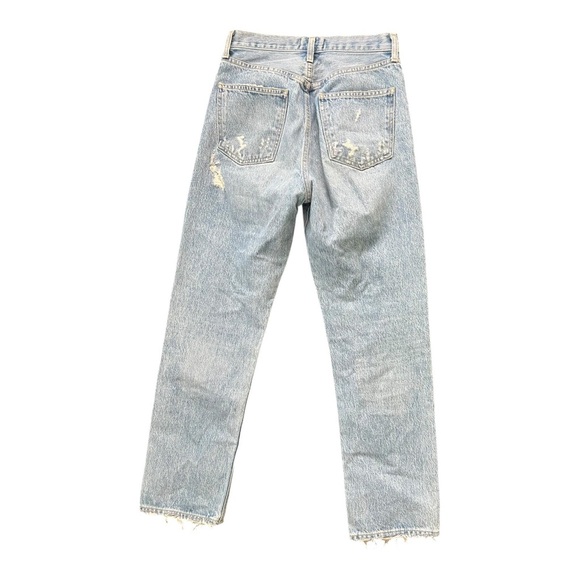 Agolde 90’s Jean Distressed Mid Rise Women’s Size 24X28 Light Blue Frayed Cotton - Picture 2 of 13